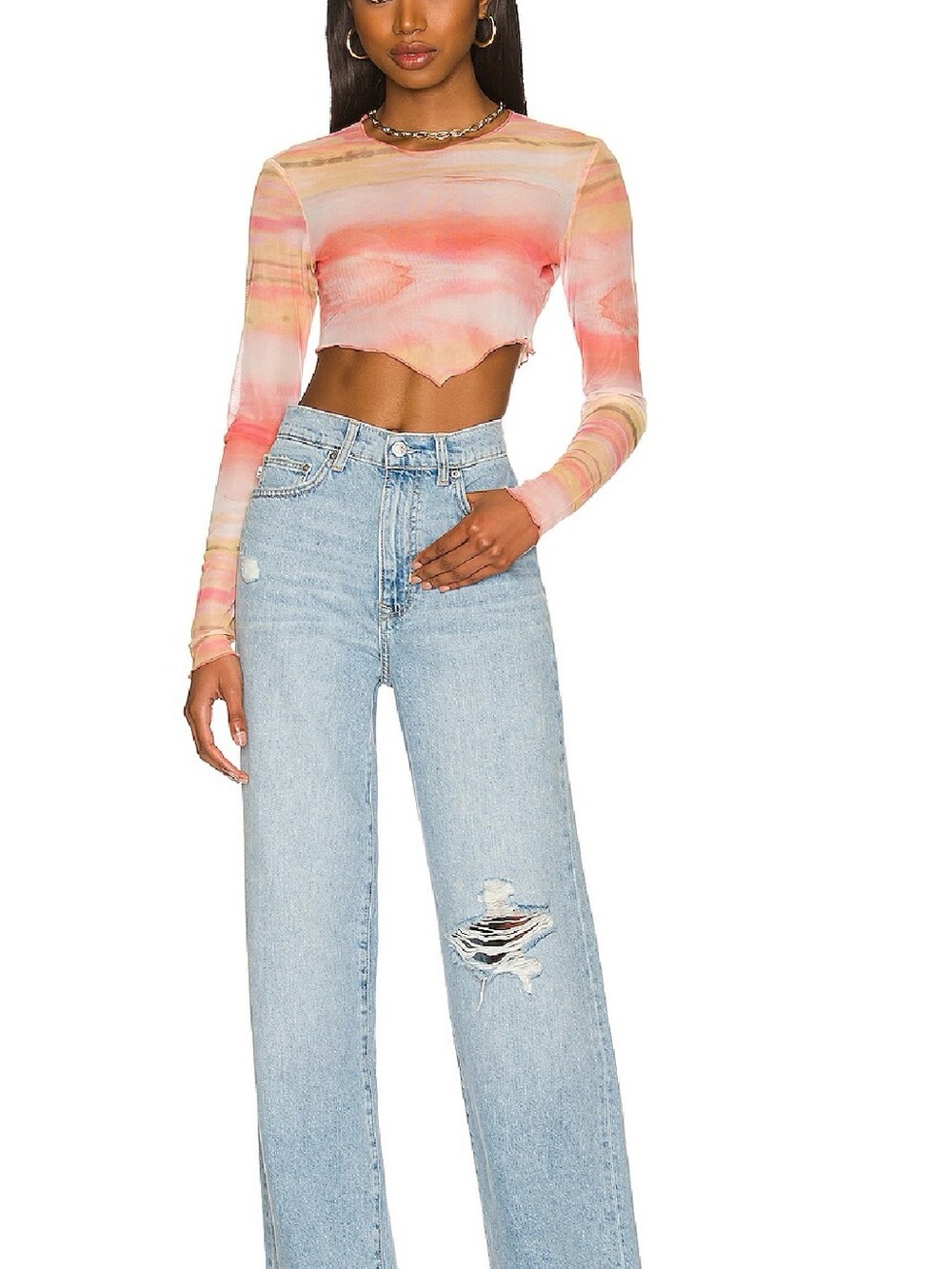 Lovers + Friends Pink & Cream Watercolor Crop Top